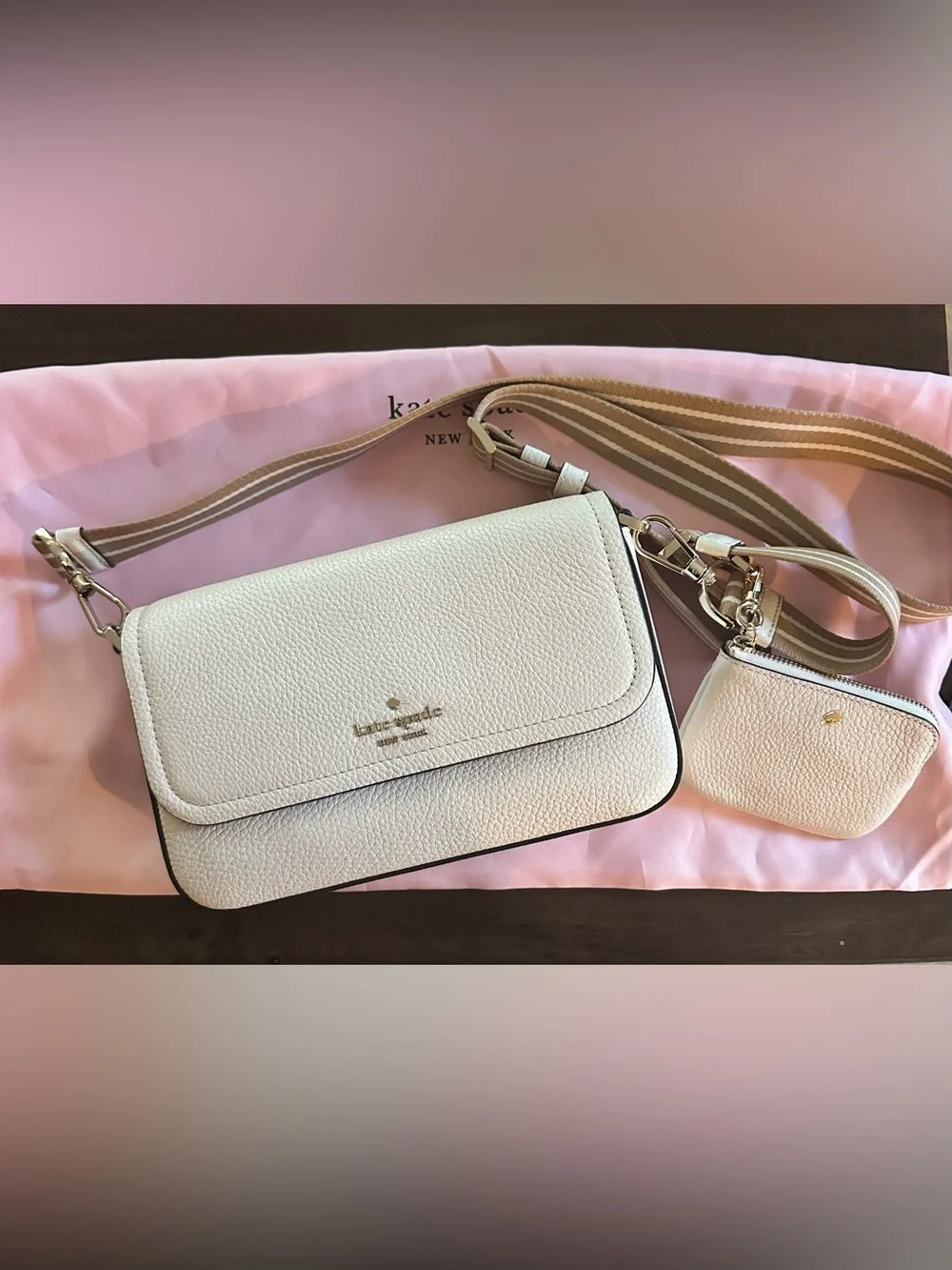 kate spade Cream Pebbled Leather Crossbody with Coin Pouch